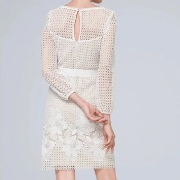 White House Black Market White Lace Shift Dress With Satin Sash Belt Size 4 - Picture 2 of 12